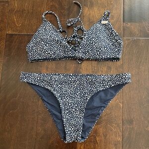 Roxy Navy and White Spotted Bikini Set